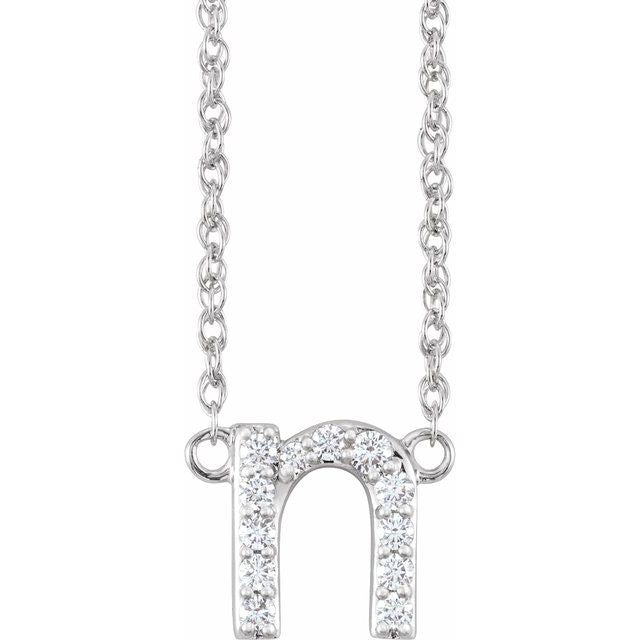 14K Yellow Gold, 16" Lowercase Initial A Necklace with 1/8 CTW Diamonds