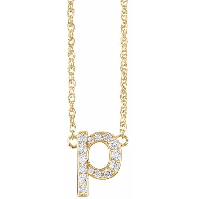 14K Yellow Gold, 16" Lowercase Initial A Necklace with 1/8 CTW Diamonds