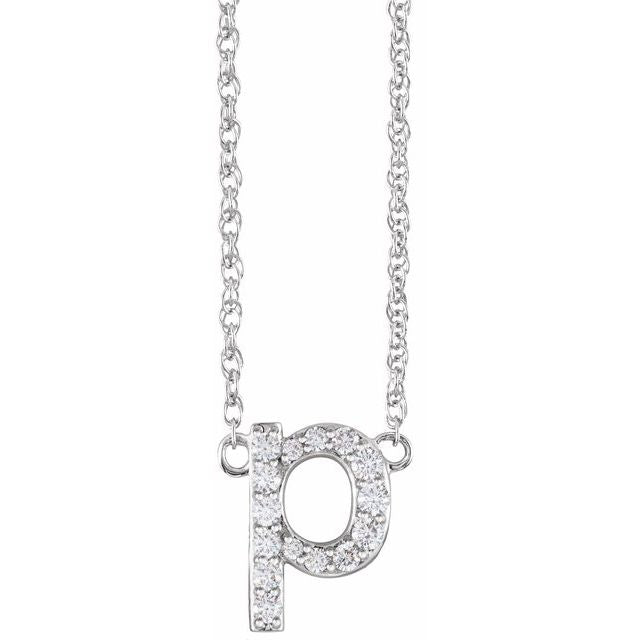 14K Yellow Gold, 16" Lowercase Initial A Necklace with 1/8 CTW Diamonds