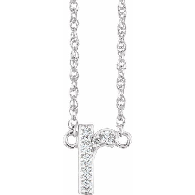 14K Yellow Gold, 16" Lowercase Initial A Necklace with 1/8 CTW Diamonds