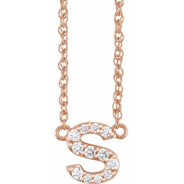 14K Yellow Gold, 16" Lowercase Initial A Necklace with 1/8 CTW Diamonds