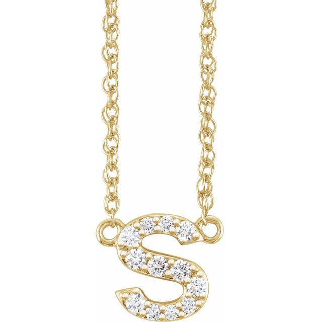 14K Yellow Gold, 16" Lowercase Initial A Necklace with 1/8 CTW Diamonds