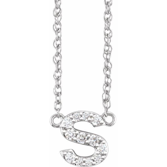 14K Yellow Gold, 16" Lowercase Initial A Necklace with 1/8 CTW Diamonds