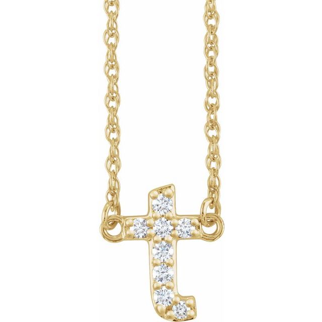 14K Yellow Gold, 16" Lowercase Initial A Necklace with 1/8 CTW Diamonds