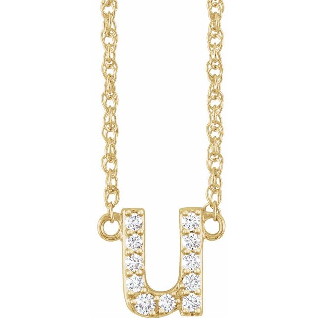 14K Yellow Gold, 16" Lowercase Initial A Necklace with 1/8 CTW Diamonds