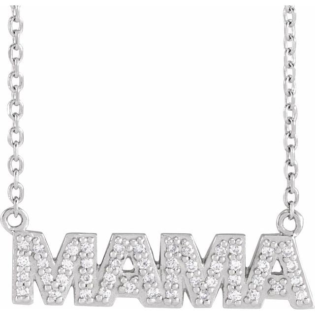 1/10 CTW Natural Diamond Radiant Mama Necklace in 14K Gold, Silver & Platinum