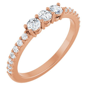 14K Rose Gold Natural Diamond Three-Stone Anniversary Band - Options Available