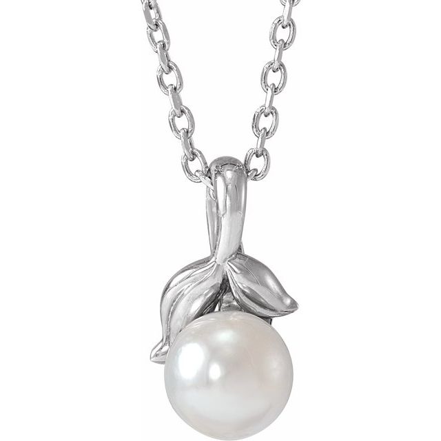 14K Gold Cultured White Akoya Pearl Floral Pendant