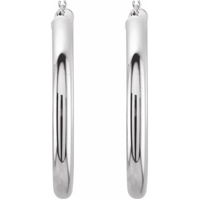 14K White Gold 20 mm Polished Tube Hoop Earrings