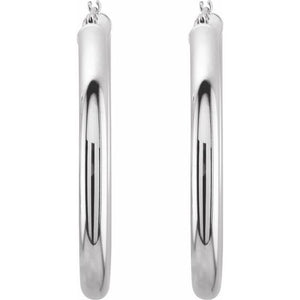 14K White Gold 20 mm Polished Tube Hoop Earrings
