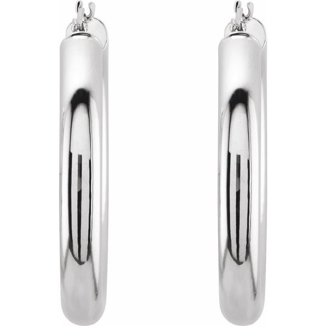 14K White Tube 20 mm Hoop Earrings