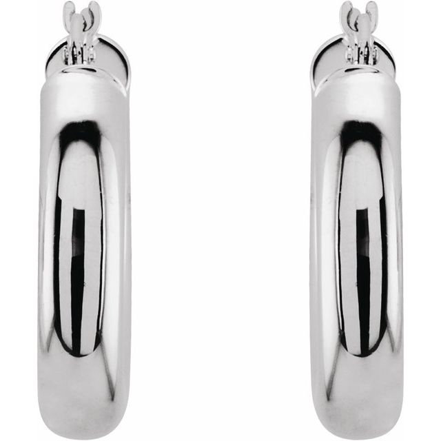 14K White Tube 20 mm Hoop Earrings