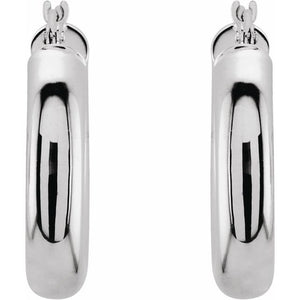 14K White Gold 20 mm Polished Tube Hoop Earrings