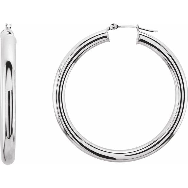 14K White Gold 20 mm Polished Tube Hoop Earrings