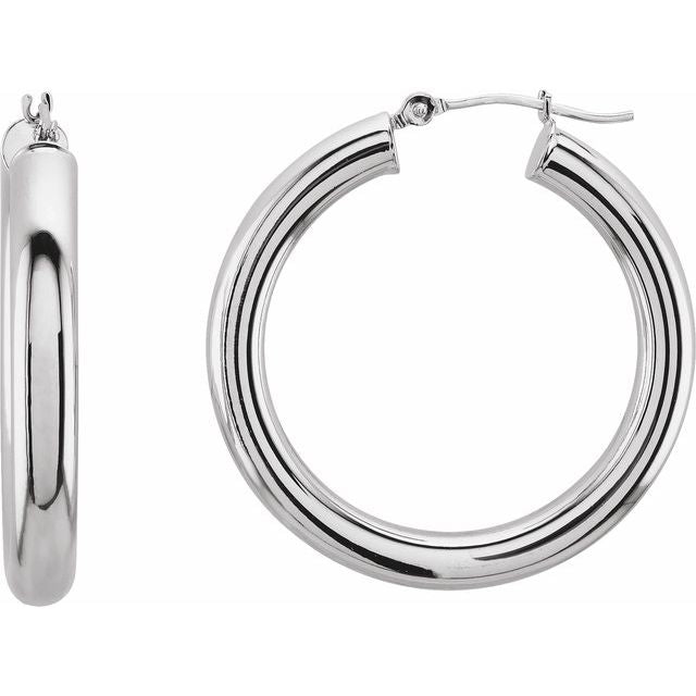 14K White Tube 20 mm Hoop Earrings