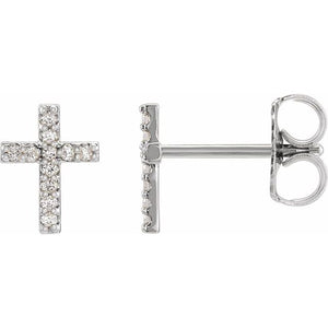 Sterling Silver Natural Diamond Cross Earring