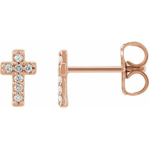 Sterling Silver Natural Diamond Cross Earring