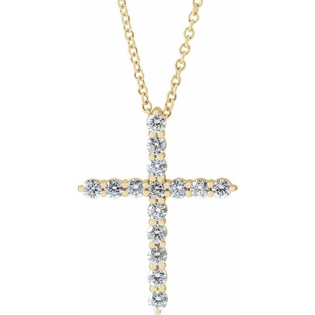 14K White Gold 16-18" Natural Diamond Cross Necklace - 1/6 CTW