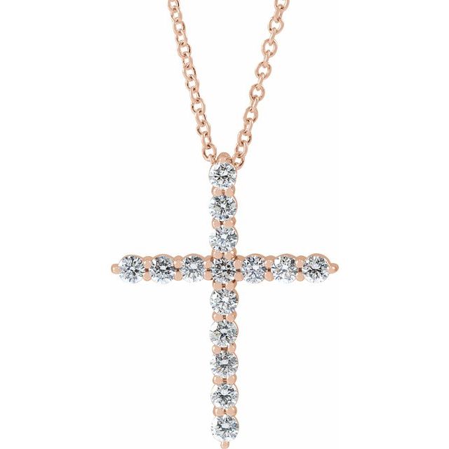 14K White Gold 16-18" Natural Diamond Cross Necklace - 1/6 CTW