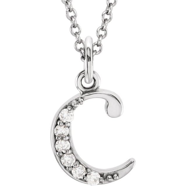 14K White Gold .025 CTW Natural Diamond Initial 'A' 16" Necklace