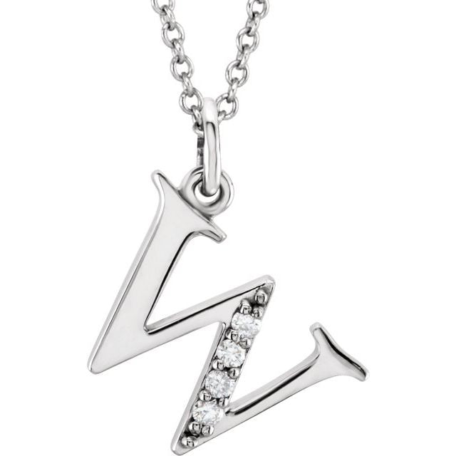 14K White Gold .025 CTW Natural Diamond Initial 'A' 16" Necklace