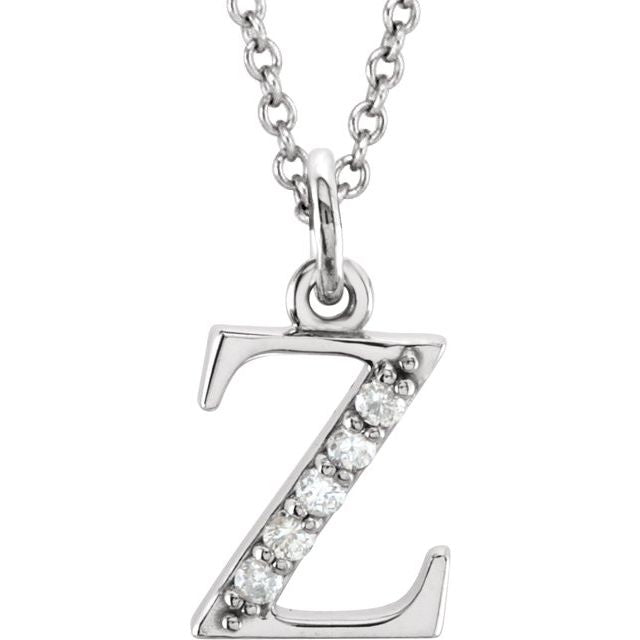 14K White Gold .025 CTW Natural Diamond Initial 'A' 16" Necklace