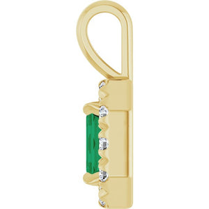 14K Gold Natural Emerald And Natural Diamond French-Set Halo-Style Pendant