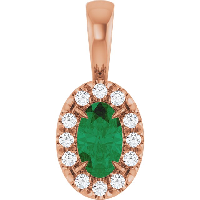 0.05 CTW Lab-Grown Emerald and Natural Diamond Halo Pendant in 14K Gold, Silver & Platinum