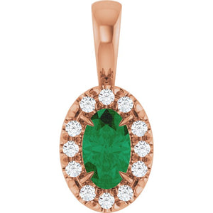 0.05 CTW Lab-Grown Emerald and Natural Diamond Halo Pendant in 14K Gold, Silver & Platinum