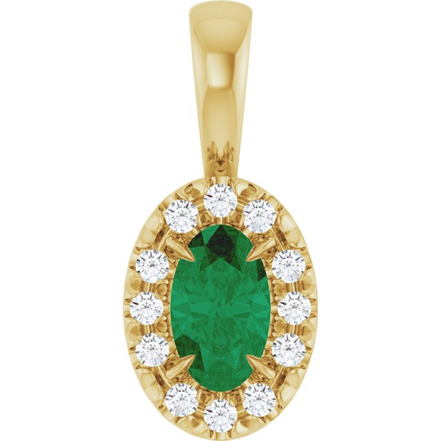 0.05 CTW Lab-Grown Emerald and Natural Diamond Halo Pendant in 14K Gold, Silver & Platinum