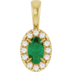 0.05 CTW Lab-Grown Emerald and Natural Diamond Halo Pendant in 14K Gold, Silver & Platinum