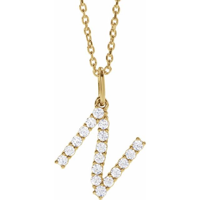 14K Yellow Gold Initial A Necklace with 1/5 CTW Lab-Grown Diamonds