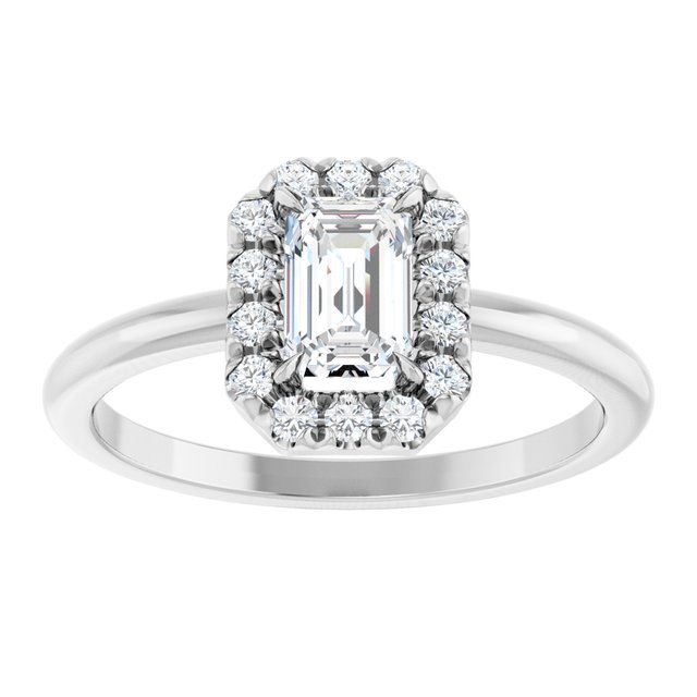 14K Gold Natural White Sapphire And Natural Diamond French-Set Halo-Style Ring