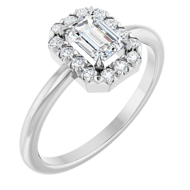 14K Gold Natural White Sapphire And Natural Diamond French-Set Halo-Style Ring