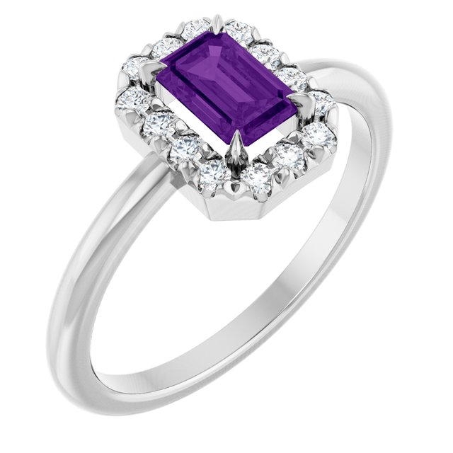 14K Gold Natural White Sapphire And Natural Diamond French-Set Halo-Style Ring