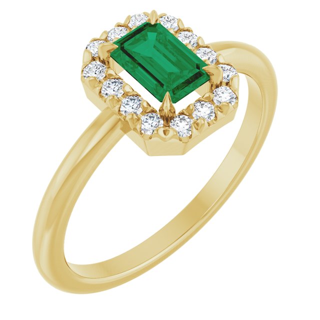 14K Gold Natural White Sapphire And Natural Diamond French-Set Halo-Style Ring