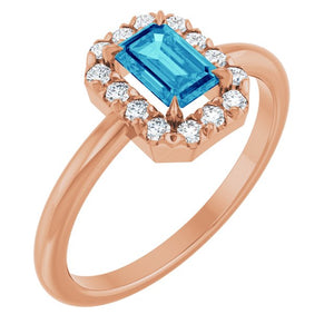 14K Gold Natural White Sapphire And Natural Diamond French-Set Halo-Style Ring