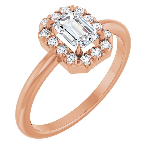 14K Gold Natural White Sapphire And Natural Diamond French-Set Halo-Style Ring