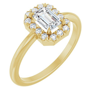14K Gold Natural White Sapphire And Natural Diamond French-Set Halo-Style Ring