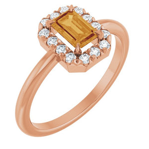 14K Gold Natural White Sapphire And Natural Diamond French-Set Halo-Style Ring