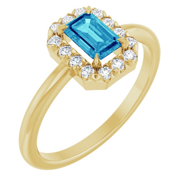 14K Gold Natural White Sapphire And Natural Diamond French-Set Halo-Style Ring