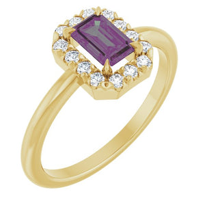 14K Gold Natural White Sapphire And Natural Diamond French-Set Halo-Style Ring