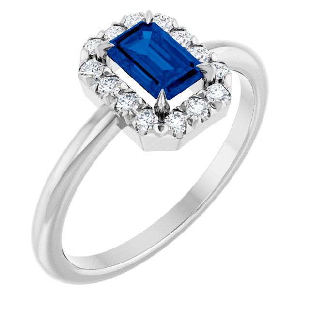 14K Gold Natural White Sapphire And Natural Diamond French-Set Halo-Style Ring
