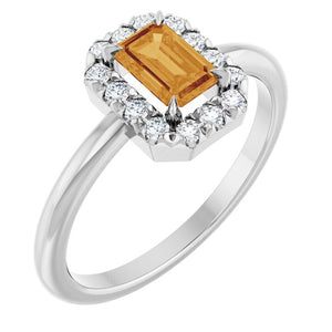 14K Gold Natural White Sapphire And Natural Diamond French-Set Halo-Style Ring