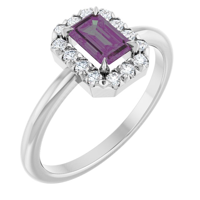 14K Gold Natural White Sapphire And Natural Diamond French-Set Halo-Style Ring