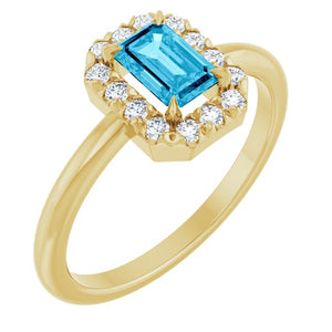 14K Gold Natural White Sapphire And Natural Diamond French-Set Halo-Style Ring