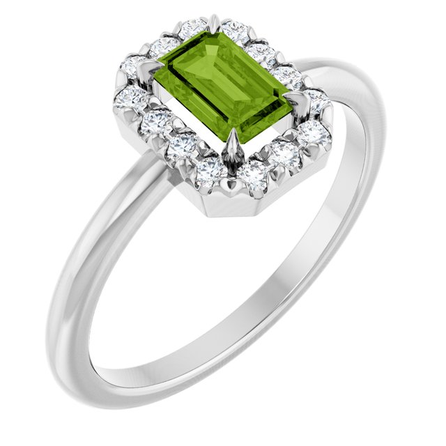 14K Gold Natural White Sapphire And Natural Diamond French-Set Halo-Style Ring