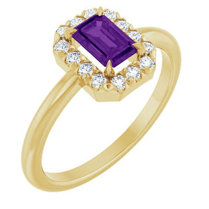 14K Gold Natural White Sapphire And Natural Diamond French-Set Halo-Style Ring