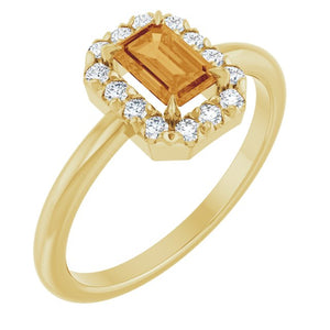 14K Gold Natural White Sapphire And Natural Diamond French-Set Halo-Style Ring