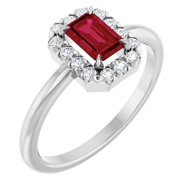 14K Gold Natural White Sapphire And Natural Diamond French-Set Halo-Style Ring